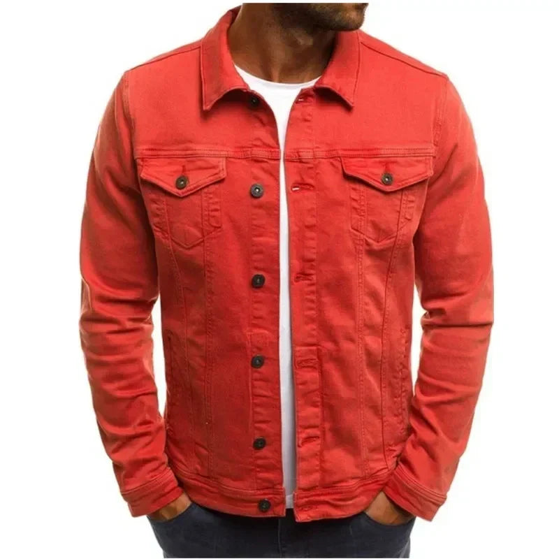 Mens Denim Streetwear Jacket Cotton Casual Slim Fit (Red) Apparel & Accessories > Clothing > Outerwear > Coats & Jackets > Trucker Jackets - Tophatter Daily Deals