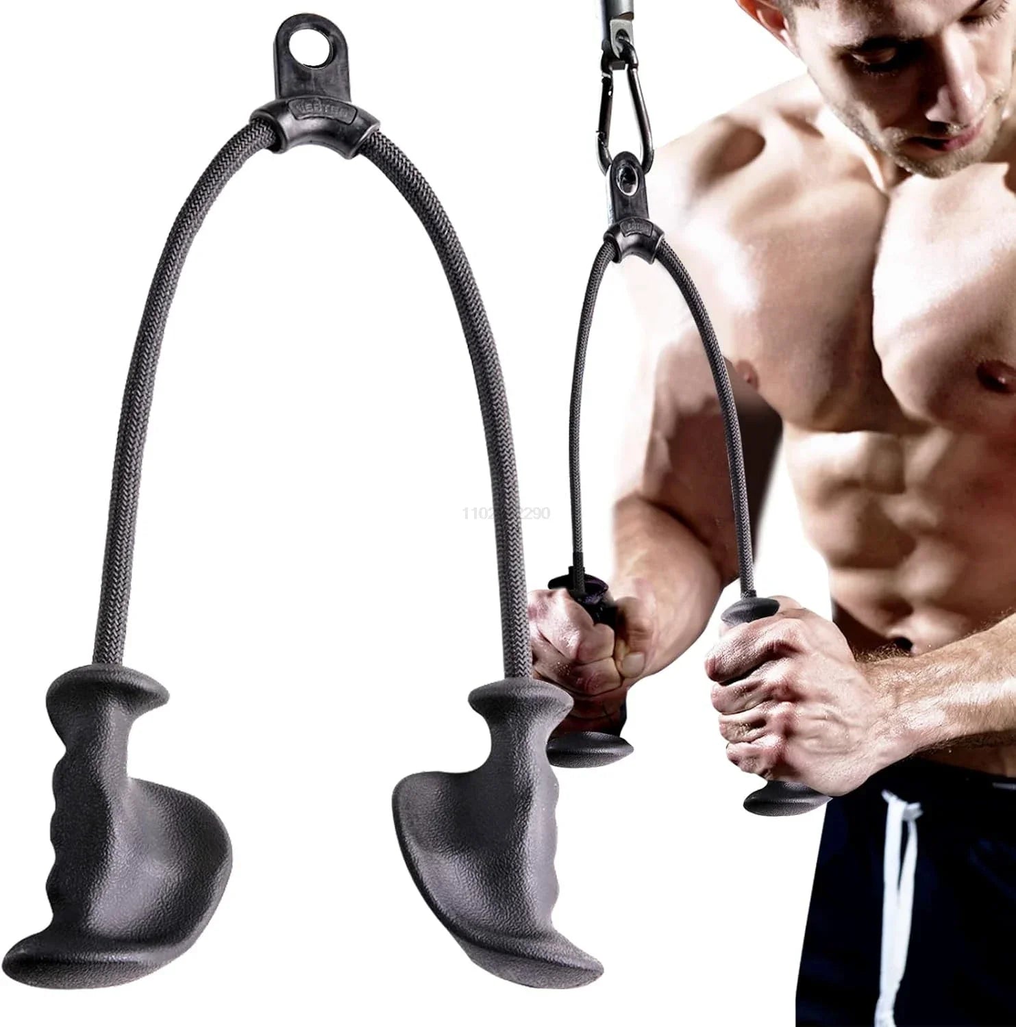 Rope Pulldown Attachment Cable Handle Black Fitness - Tophatter Daily Deals
