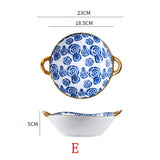 7.5 Inch Japanese Ceramic Noodle Bowl With Handles Blue E - Tophatter Daily Deals