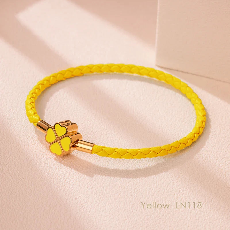 Four Leaf Clover Braided Leather Lucky Bracelet Gift Yellow CHINA - Tophatter Daily Deals