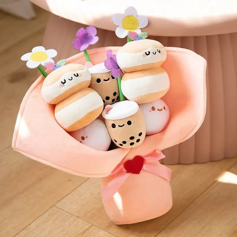 Kawaii Boba Flower Plush Toy Bouquet Bubble Tea Dolls Preserved Flowers Plushies Valentine's Day Graduation Gift Food - Tophatter Daily Deals