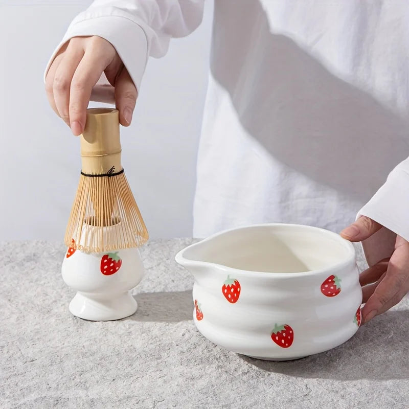 Matcha Bowl Set Ceramic Strawberry Whisk Chasen Kit - Tophatter Daily Deals