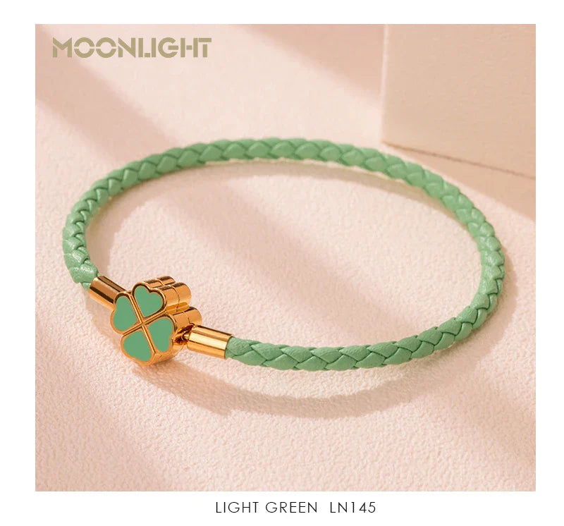 Four Leaf Clover Braided Leather Lucky Bracelet Gift - Tophatter Daily Deals