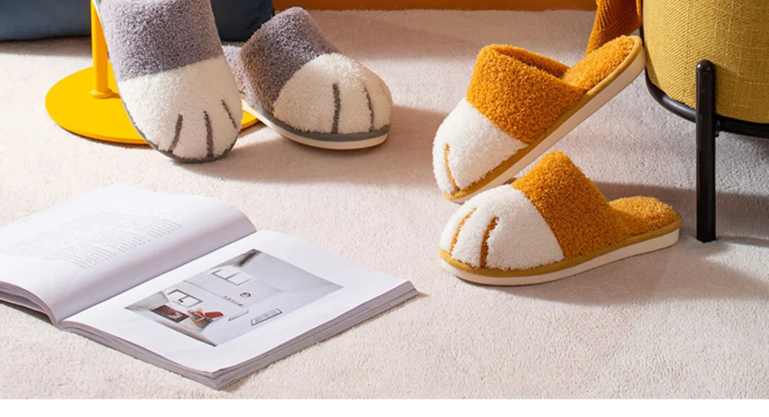 Winter Warm Plush Slippers Cute Cat Paw House Fur Slides Fluffy Shoes Animals - Tophatter Daily Deals