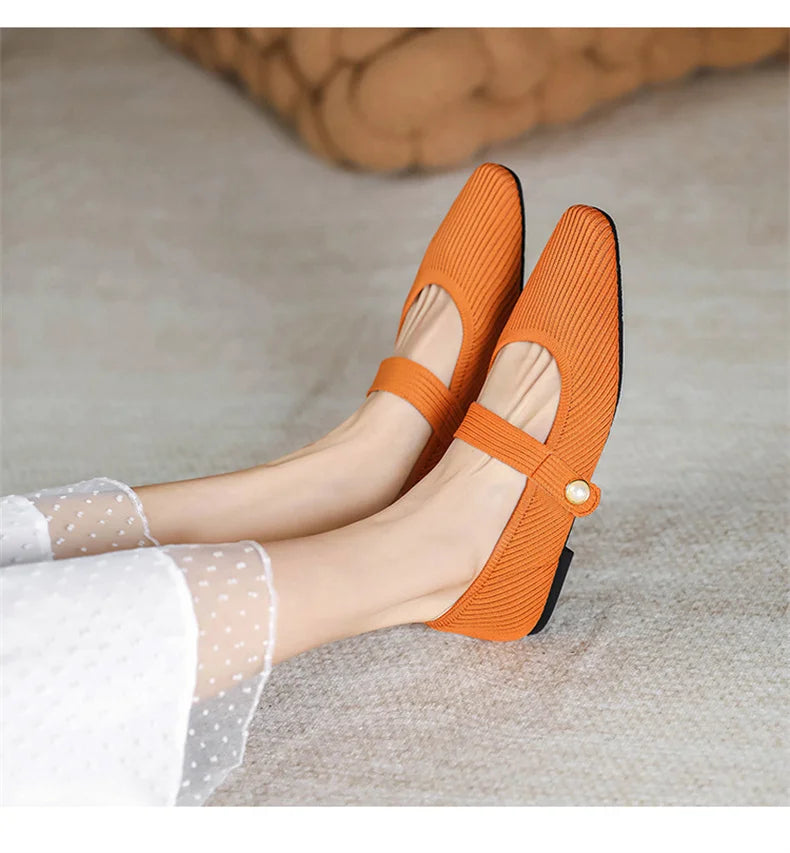 Stretchy Women Mary Jane Flats - Ribbed Knit For Spring - Tophatter Daily Deals