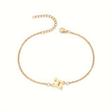Initial Letter Bead Bracelet Thin Chain Minimalist Elegant H - Tophatter Daily Deals
