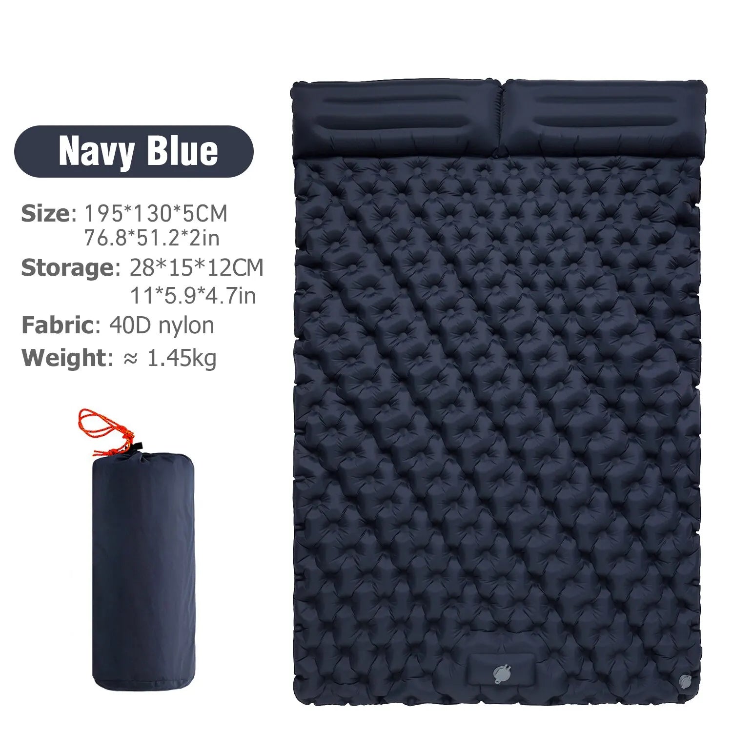 Inflatable Sleeping Pad Air Mattress with Built-in Pillow Pump Navy Blue Camping & Hiking - Tophatter Daily Deals