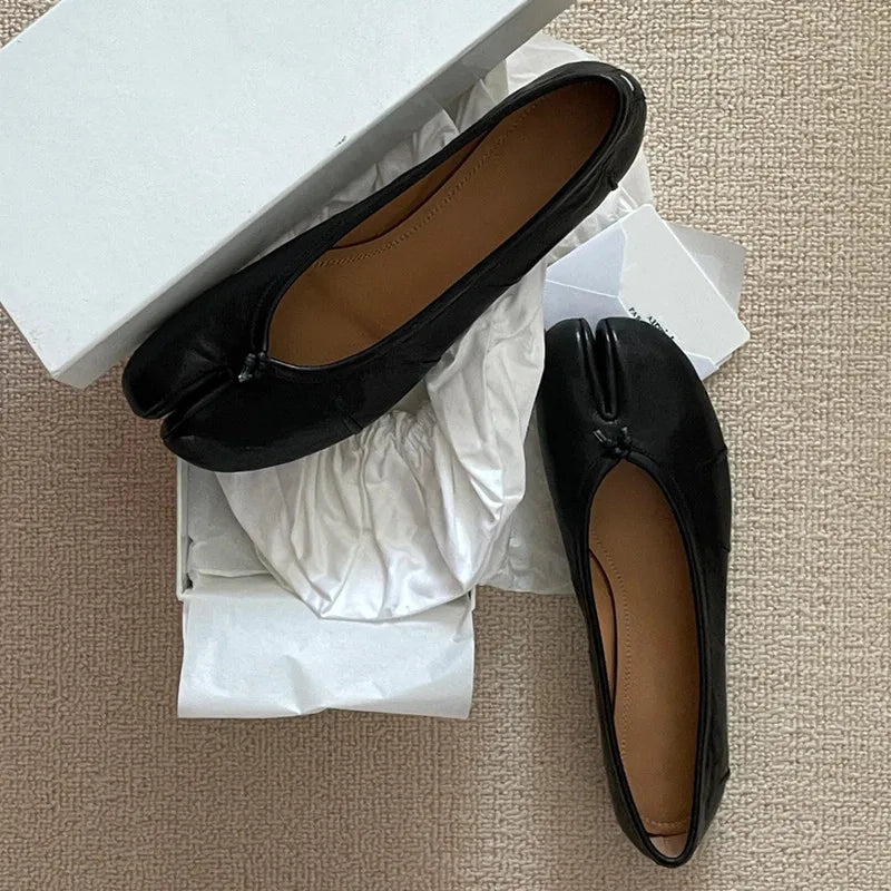 Soft Women Tabi Ballet Flats - Split Toe, Leather, Casual - Tophatter Daily Deals
