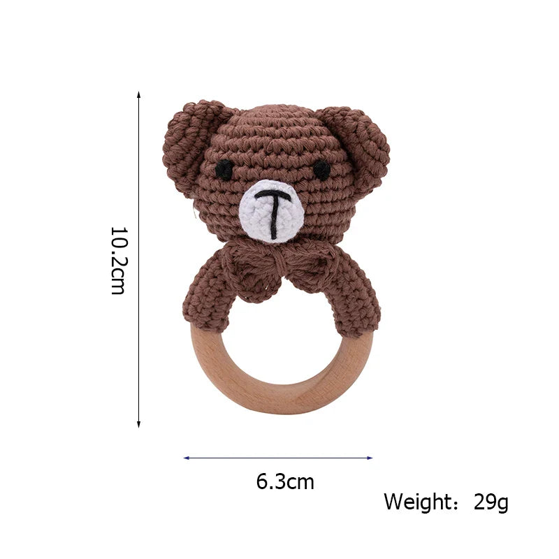 Wooden Crochet Animal Teether Rattle Newborn Sensory Toys 1PC Bear - Tophatter Daily Deals