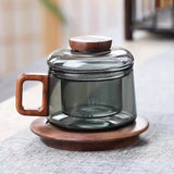 200ml Tea Infuser Cup Heat Resistant Glass Mug Wood Handle Smoky Gray Coaster - Tophatter Daily Deals