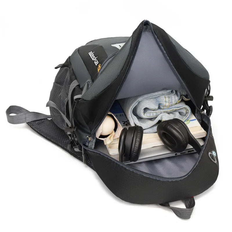 Outdoor Backpack Camping with Earphone Hole Black Backpacks - Tophatter Daily Deals