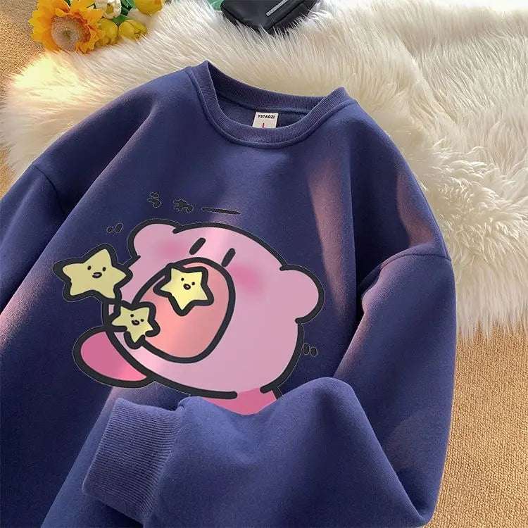 Kirby Super Star Pure Cotton Sweater Plush Thickened Oversize Loose Round Neck Anime - Tophatter Daily Deals
