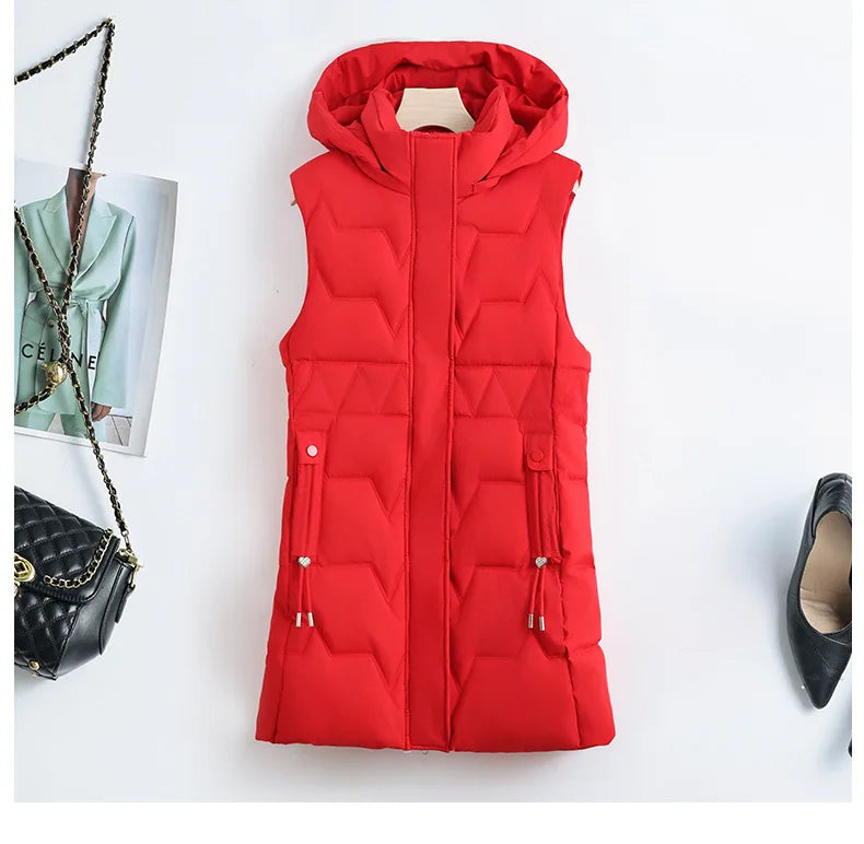 Lightweight Cozy Women Long Puffer Vest - Hooded Down - Tophatter Daily Deals