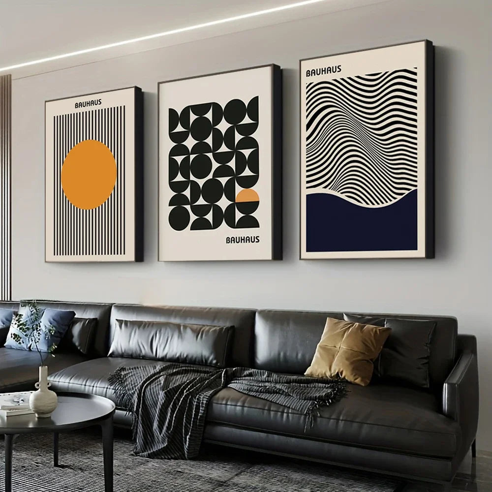 Modern Bauhaus Geometric Wall Art Prints Three Piece Set - Tophatter Daily Deals