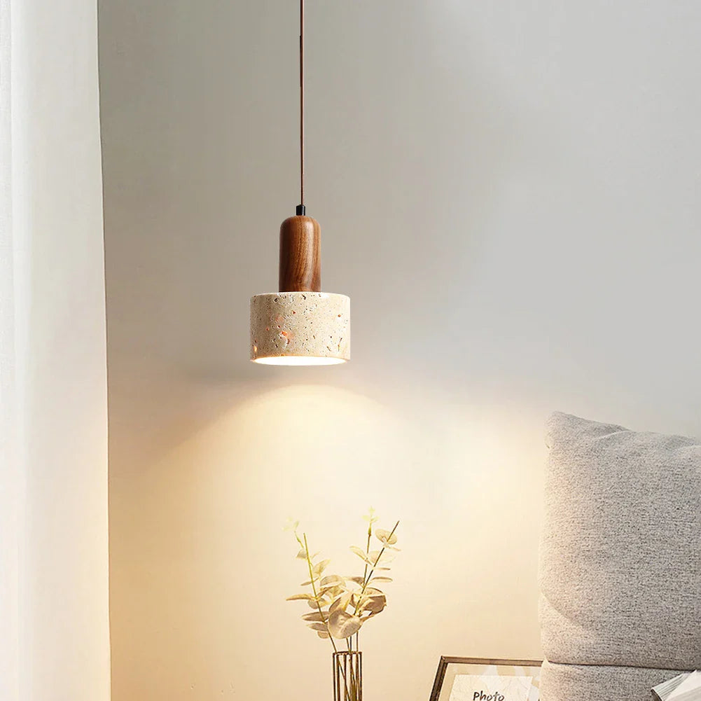 Japandi Japanese Pendant Light Wood And Travertine Bedside Lamp - Tophatter Daily Deals