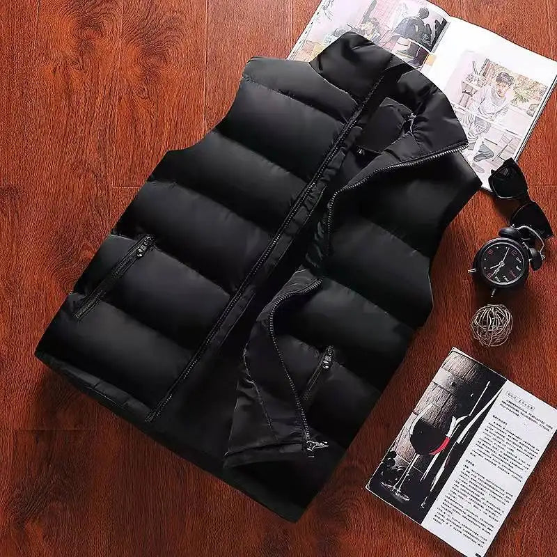 Warm Slim Men’s Puffer Vest - Stand Collar, Polyester, Casual - Tophatter Daily Deals