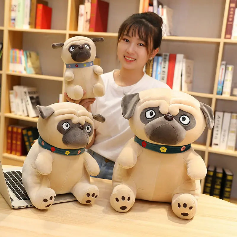3D Brown Pug Plushie With Green Collar Animals - Tophatter Daily Deals