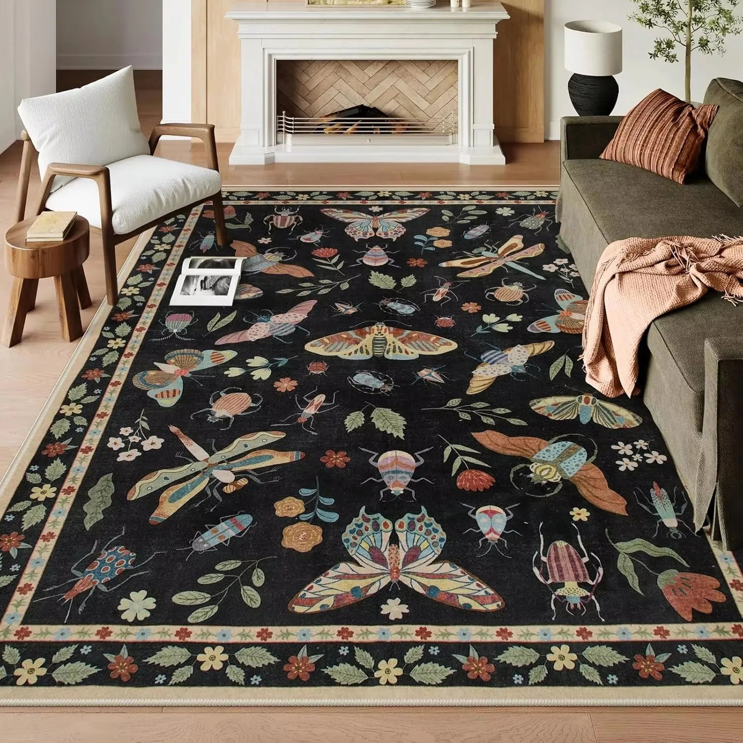 Insect Print Area Rug Teal Washable Non Slip Living Room - Tophatter Daily Deals