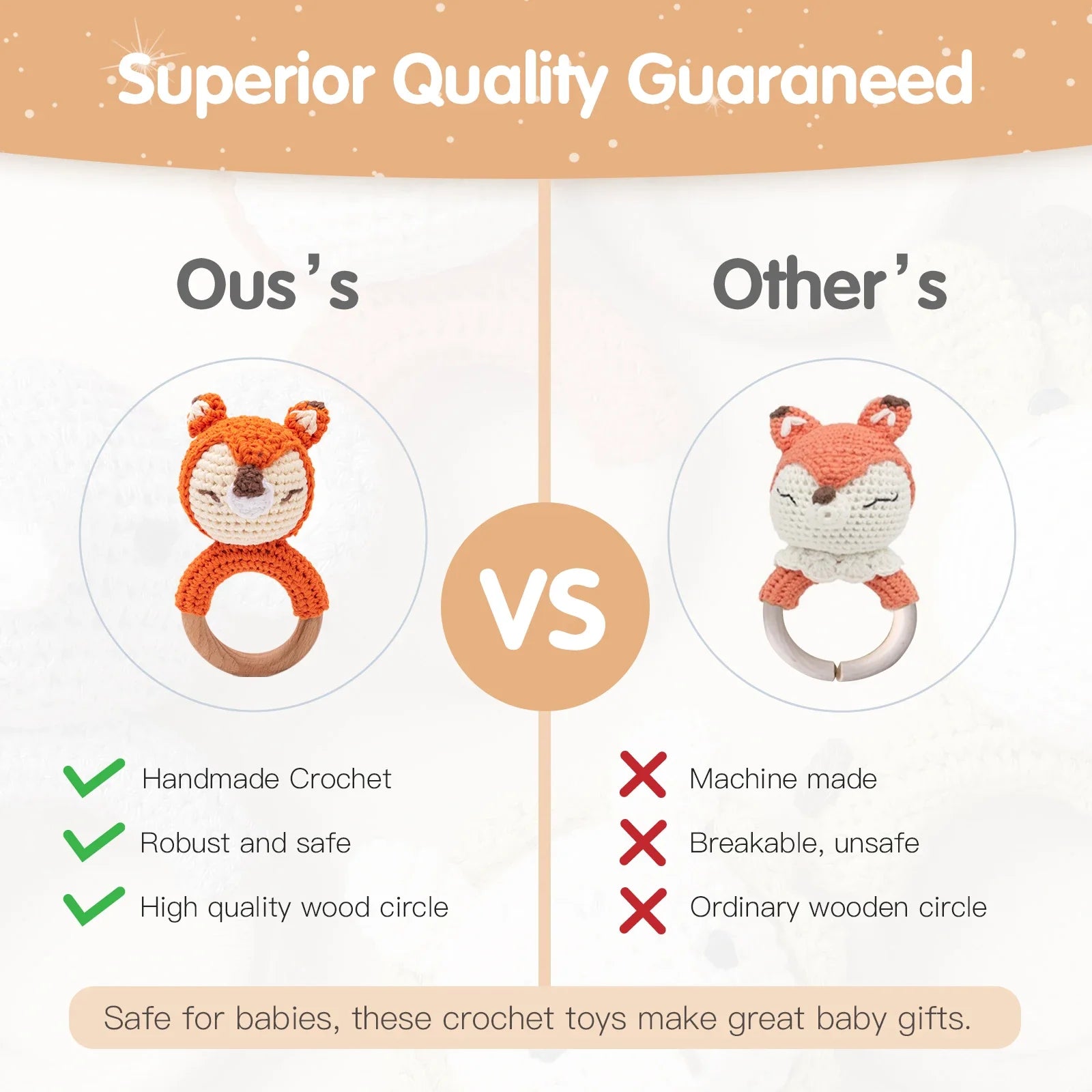 Wooden Crochet Animal Teether Rattle Newborn Sensory Toys - Tophatter Daily Deals