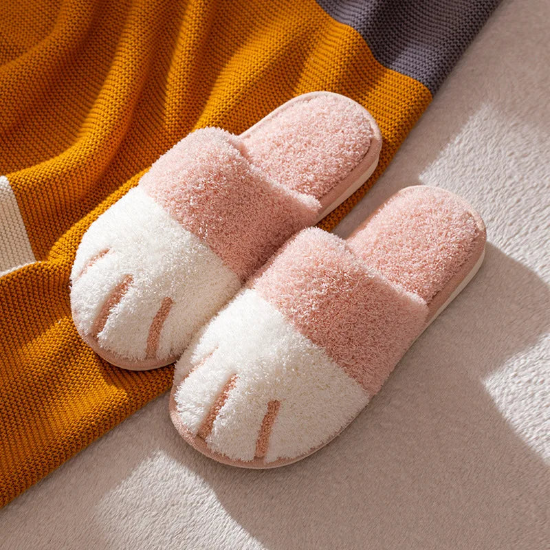Winter Warm Plush Slippers Cute Cat Paw House Fur Slides Fluffy Shoes Animals - Tophatter Daily Deals