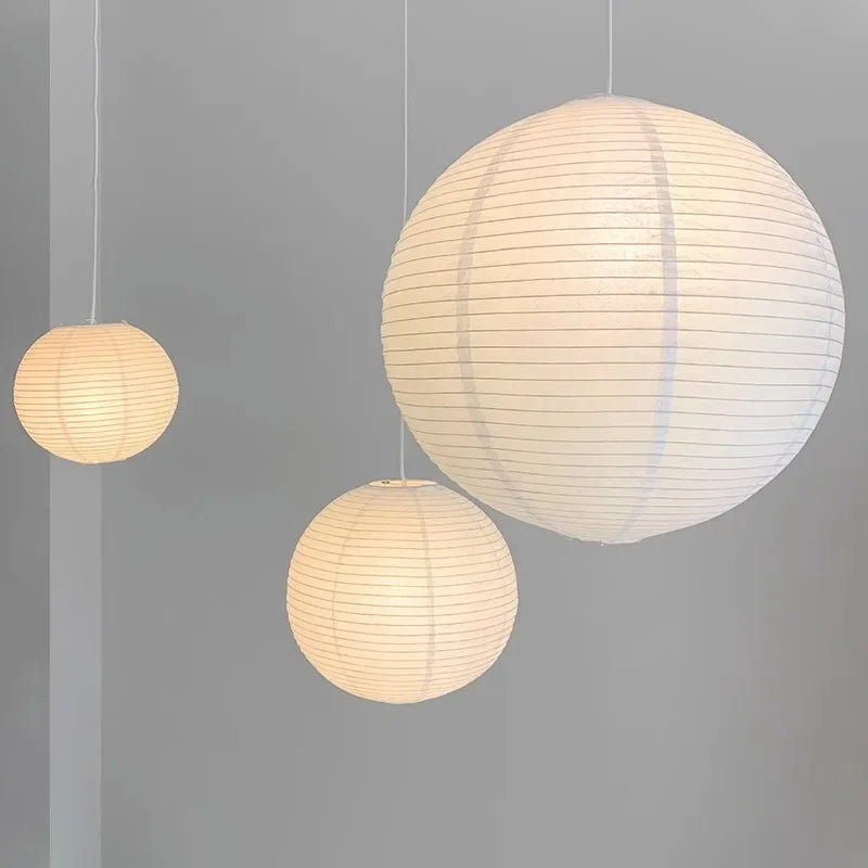 Japandi Pendant Lamp Wabi Sabi Rice Paper Round LED Dimmable - Tophatter Daily Deals
