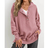 Oversized Women Pullover Hoodie - Snap V-Neck, Ribbed - Tophatter Daily Deals