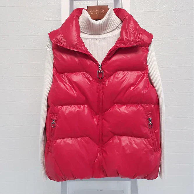 Insulating Women Vest - Loose Puffer, Polyester, Winter Red - Tophatter Daily Deals