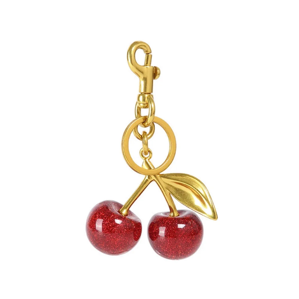 Red Cherry Keychain Bag Charm With Gold Leaf Lobster Clasp - Tophatter Daily Deals