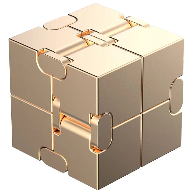 Metal Magic Cube Stress Relief Toy Portable Puzzle Focus Aluminum Gold - Tophatter Daily Deals