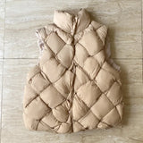 Insulating Women Puffer Vest - Boxy Quilt Polyfill Winter Khaki - Tophatter Daily Deals