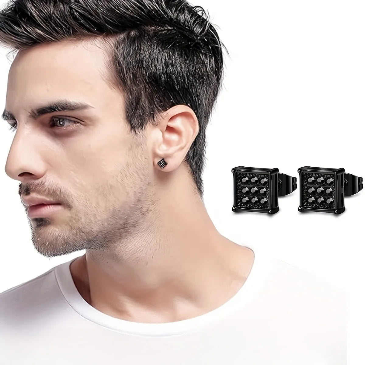 Earrings Stainless Steel 5 Pairs Set for Men (Black) Apparel & Accessories > Jewelry > Earrings - Tophatter Daily Deals