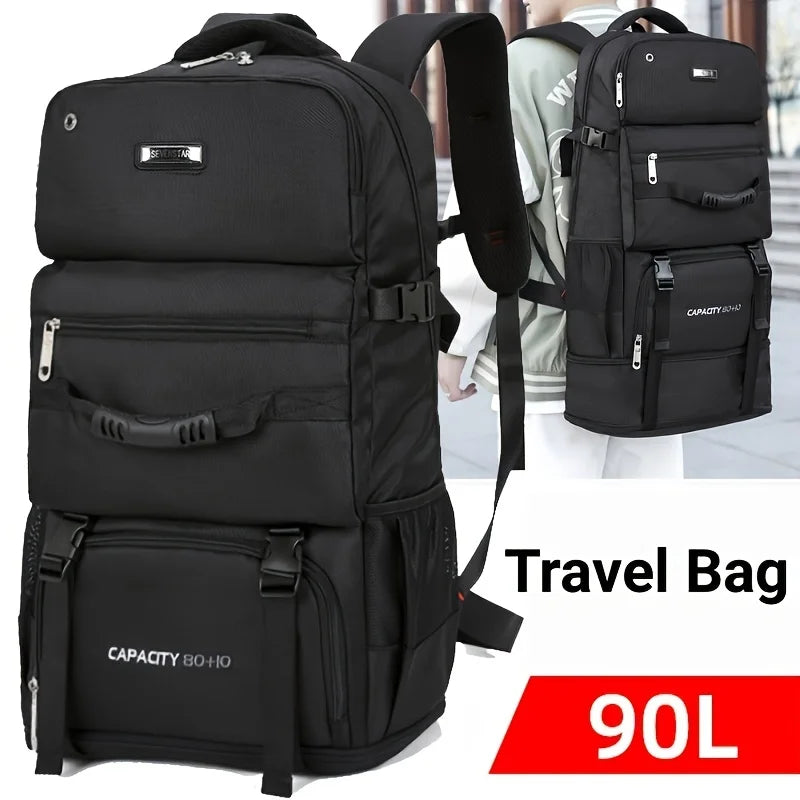 90L Large-Capacity Hiking Travel Backpack Black Backpacks - Tophatter Daily Deals
