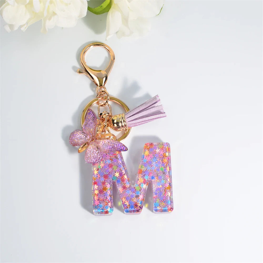 Sequin Letter Keychain With Butterfly Tassel Charm M 55mm - Tophatter Daily Deals