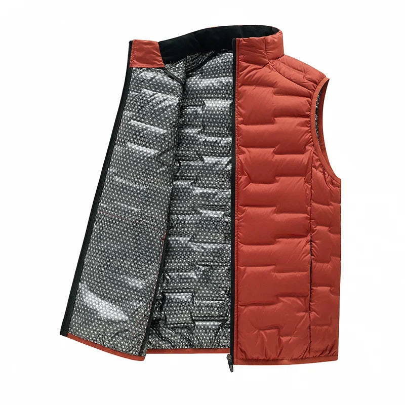 Warm Cozy Men’s Down Vest - Stand Collar, Duck Down, Winter Red - Tophatter Daily Deals