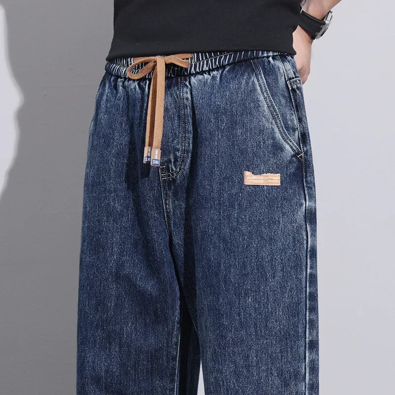 Stretchy Men Wide Leg Jeans - Drawstring Waist, Denim - Tophatter Daily Deals