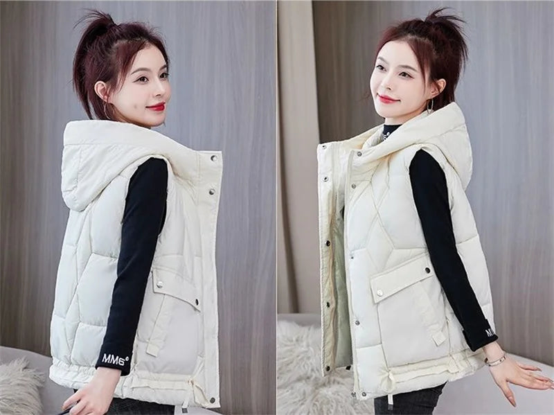 Warm Cozy Women Puffer Vest - Hooded Midlength, Winter - Tophatter Daily Deals