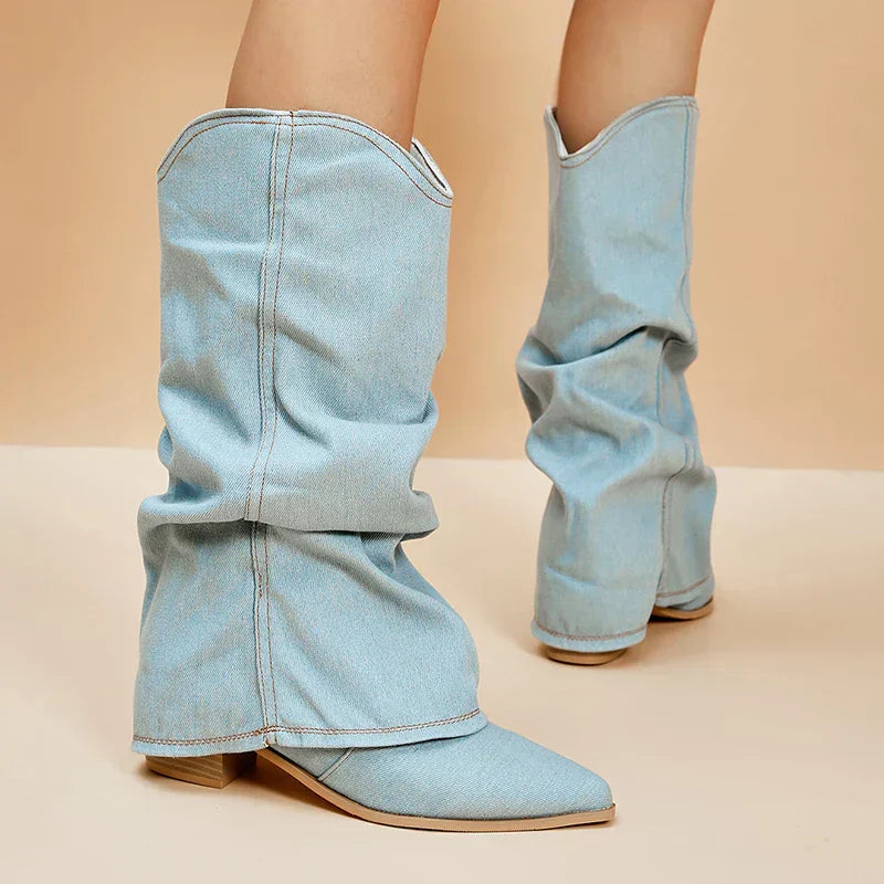 Soft Womens Knee High Boots - Slouchy Denim, Casual - Tophatter Daily Deals