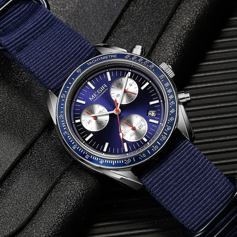 Quartz Chronograph Watch Blue Nylon Strap Waterproof - Tophatter Daily Deals