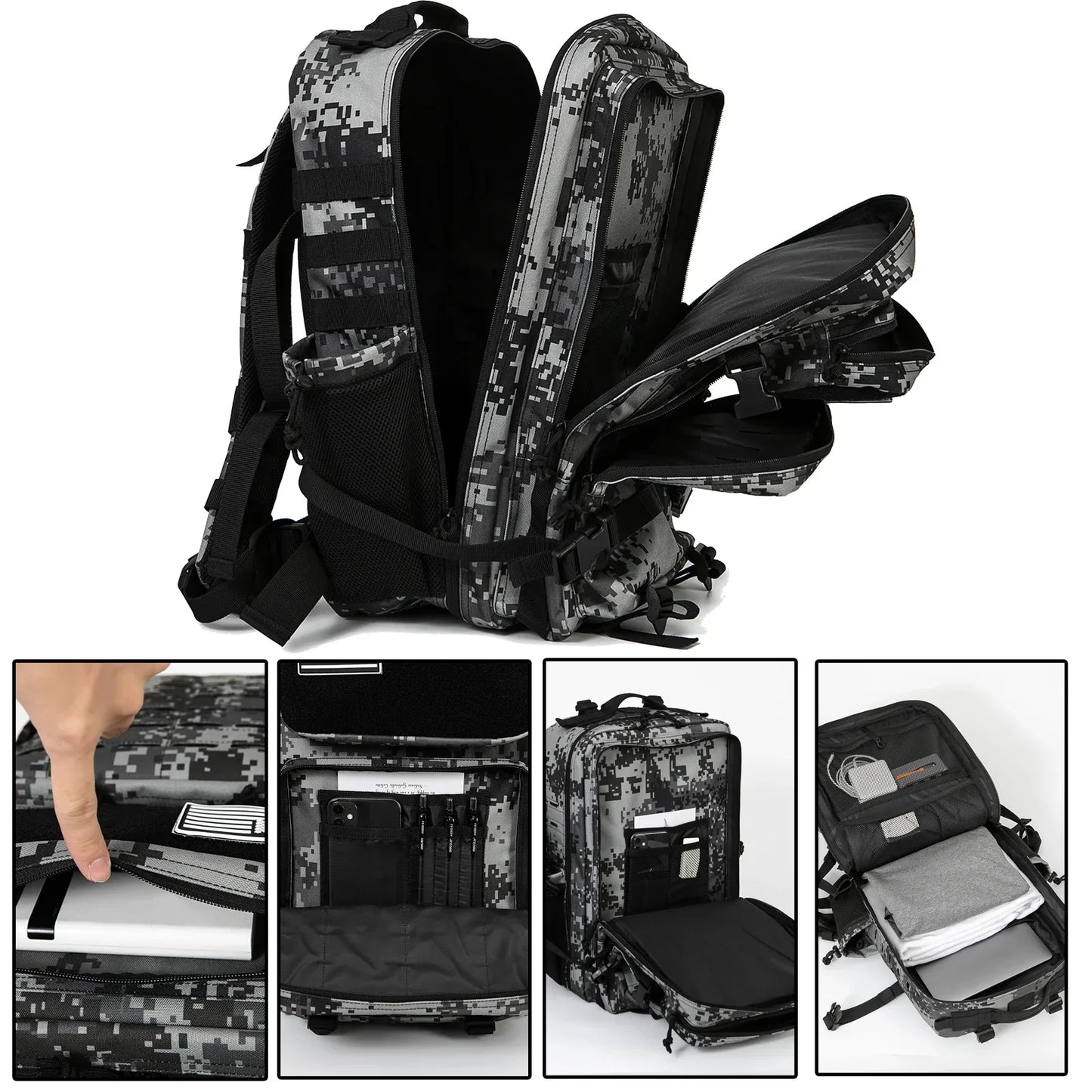 45L Tactical Backpack Waterproof Rucksack Black Camo Backpacks - Tophatter Daily Deals