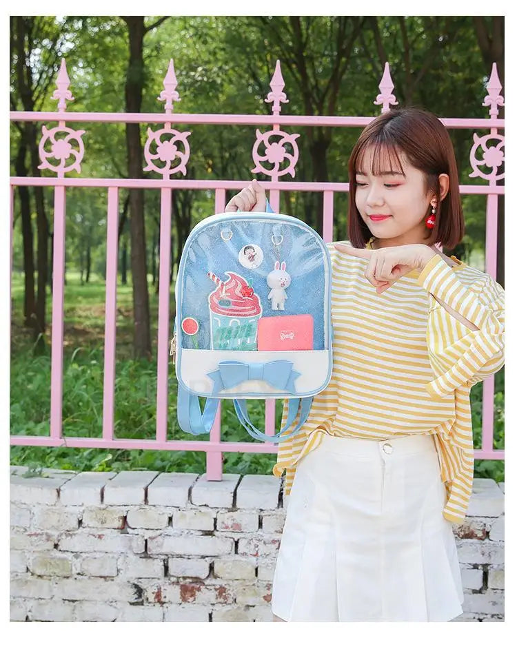 Clear Transparent Bow School Backpack Rucksack Japanese School Mythical - Tophatter Daily Deals