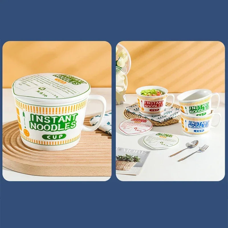 Instant Noodle Bowl Ceramic With Handle And Lid Large - Tophatter Daily Deals