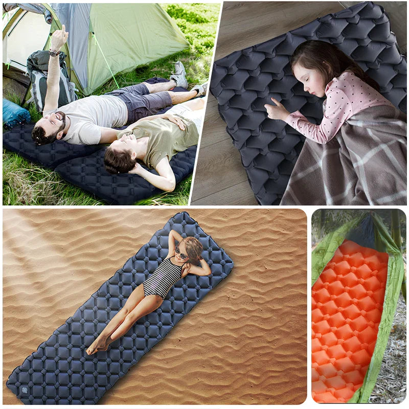 Camping Inflatable Air Mattress with Built-In Pump Blue Camping & Hiking - Tophatter Daily Deals