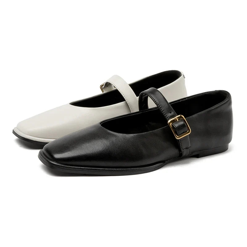 Supportive Women Mary Jane Flats - Square Toe, Leather - Tophatter Daily Deals