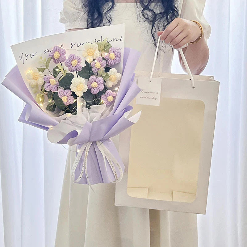 Flower Crochet Handmade Knitted Bouquet Lilac Flowers - Tophatter Daily Deals