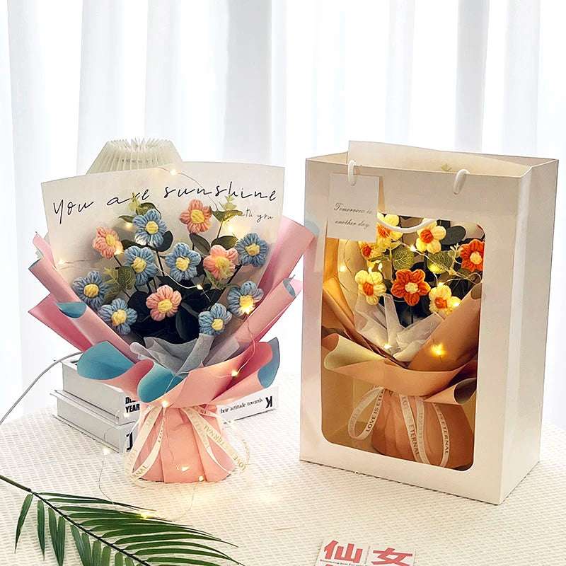 Flower Crochet Handmade Knitted Bouquet Flowers - Tophatter Daily Deals