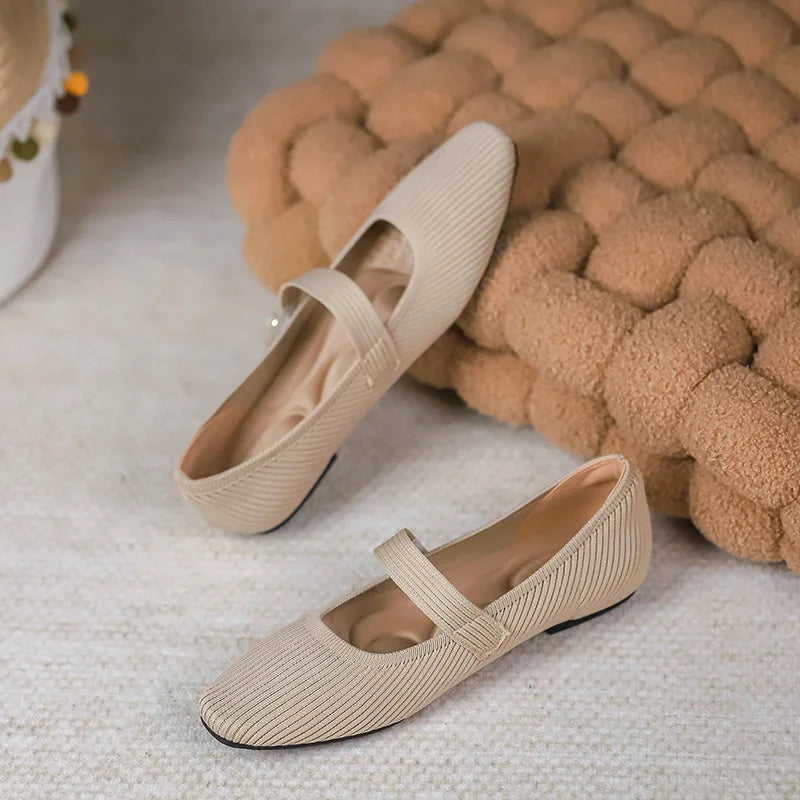Stretchy Women Mary Jane Flats - Ribbed Knit For Spring - Tophatter Daily Deals