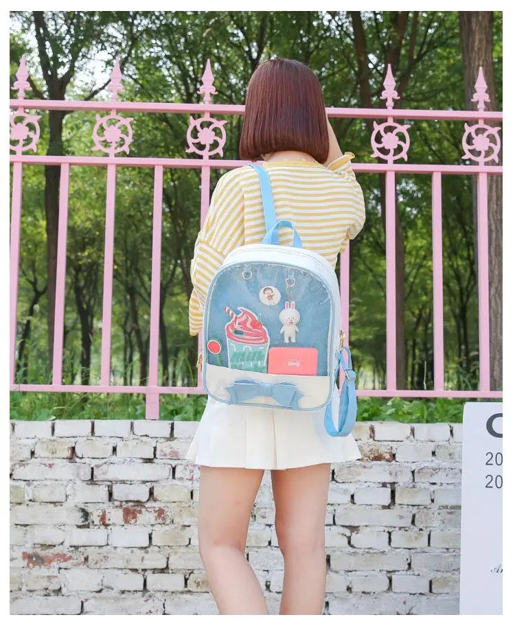 Clear Transparent Bow School Backpack Rucksack Japanese School Mythical - Tophatter Daily Deals