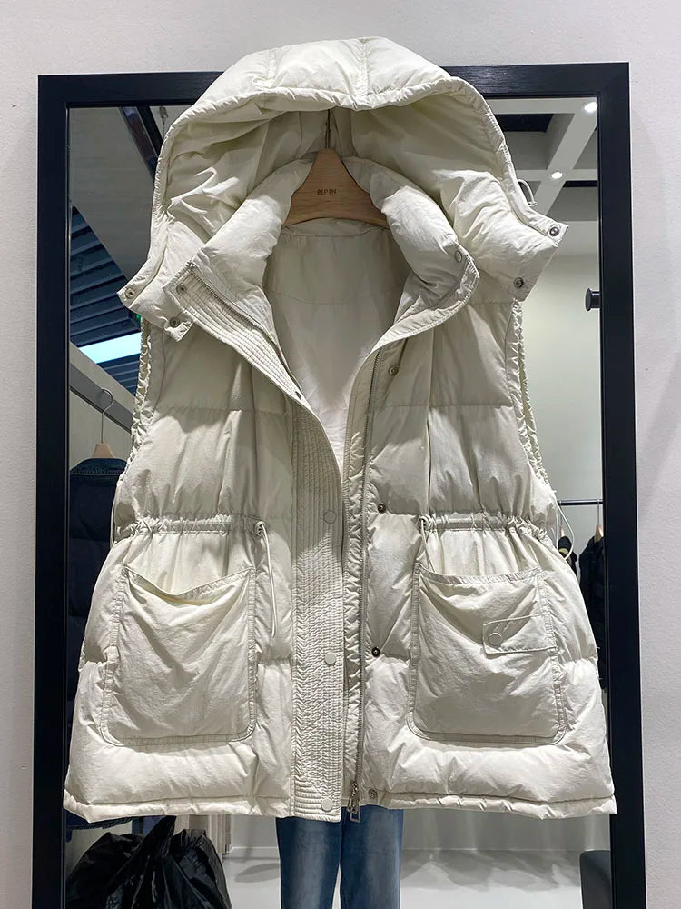 Lightweight Relaxed Women Down Vest - Hooded, Down, Winter - Tophatter Daily Deals
