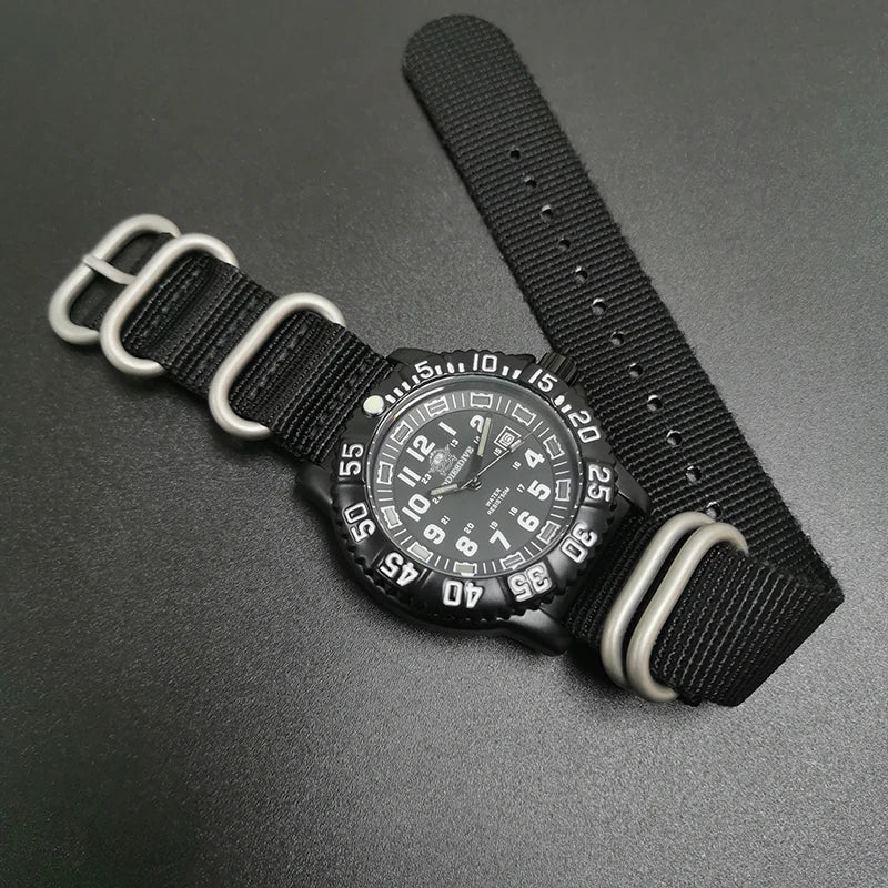 Military Watch Green Nylon Strap 50m Waterproof Luminous - Tophatter Daily Deals