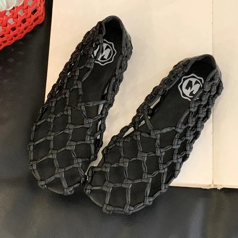 Breathable Women’s Ballet Flats - Mesh Weave, Summer Black - Tophatter Daily Deals